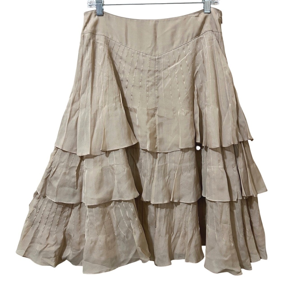 Vtg DKNY Size 6 Skirt Silk Sequin Designer Y2K Basque Party Shimmer Neutral Soft